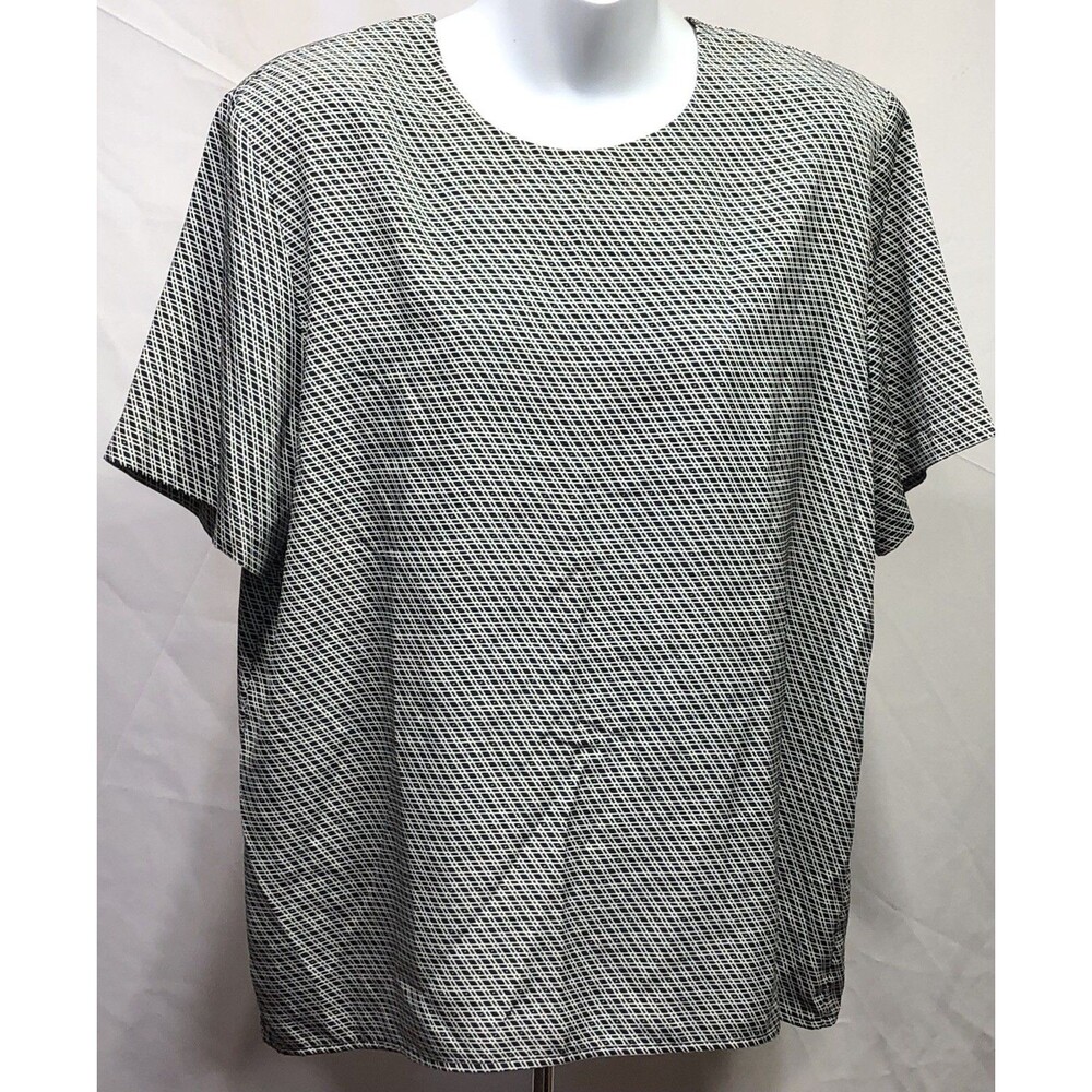 Vintage notations silky top L Blk Wht Geometric Career Office Retro 90s Y2K